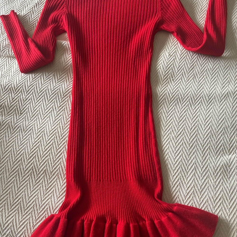 Red Ribbed Knit Dress - Picture 7 of 8